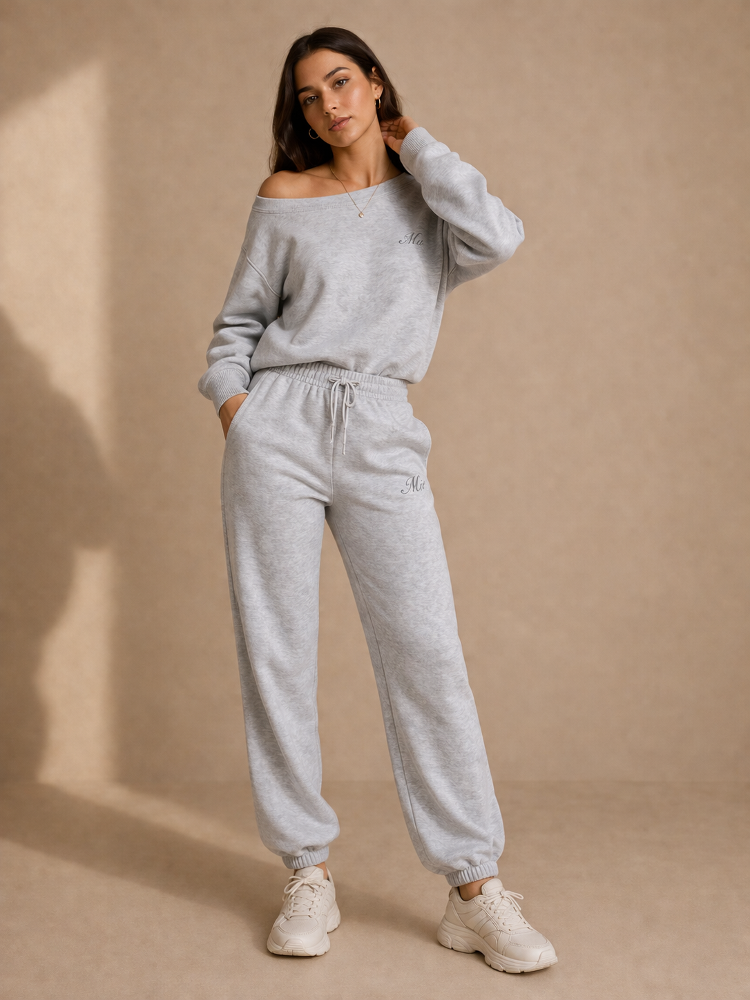 Mood Off-Shoulder Lounge Set – Grey